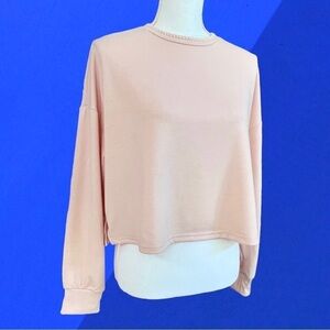KENSIE Blush Pink Top Sweatshirt Long sleeved Crop Top Size L NWT